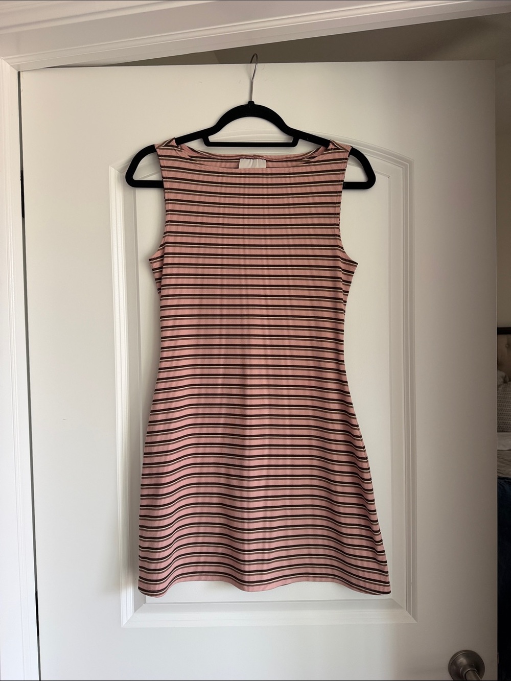 Reformation Pink and Black Striped Sleeveless Mini Dress